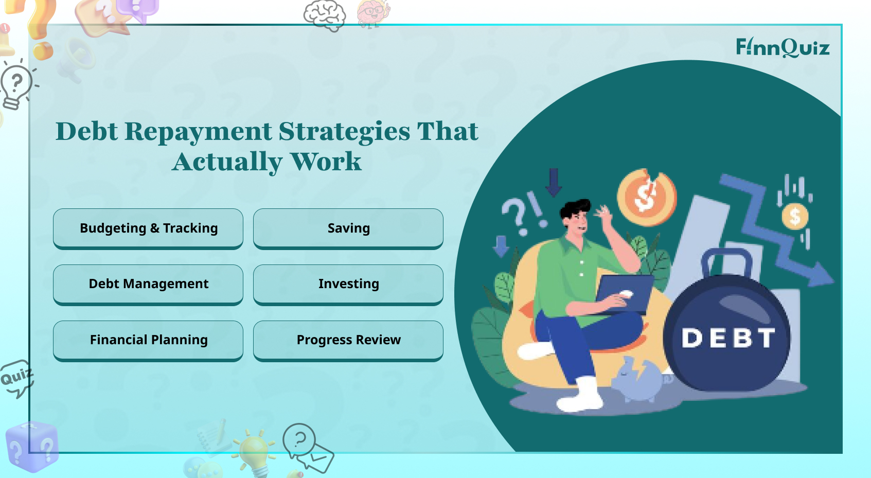 Illustration of debt repayment planning with loans, bills, and financial goals