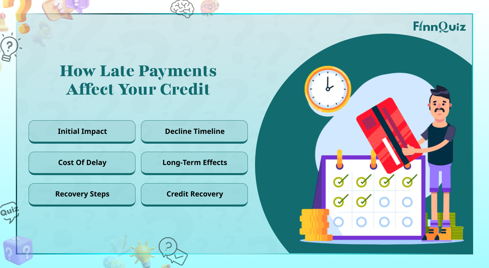 Illustration showing overdue bill payments affecting credit score, financial reputation, and loan eligibility