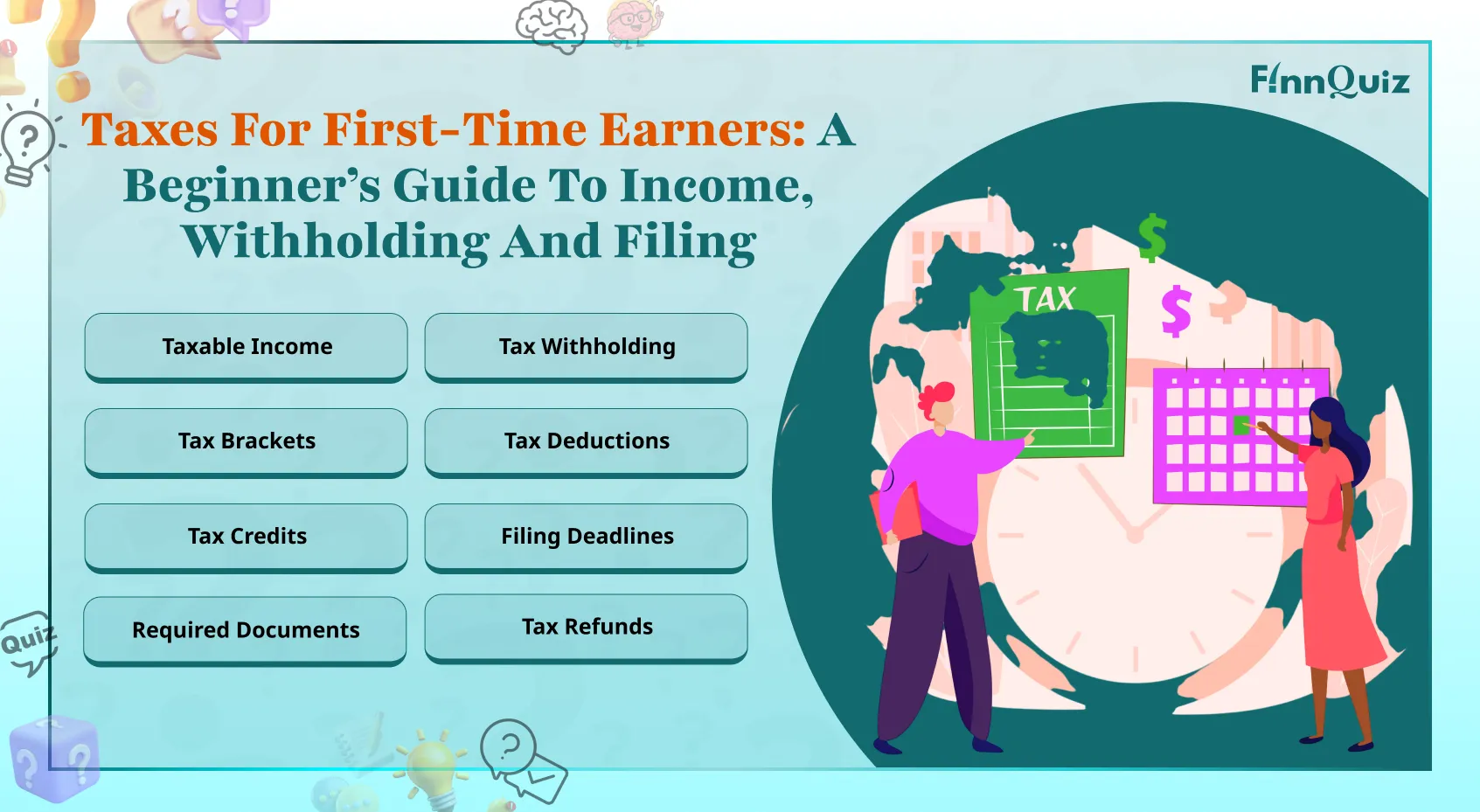 Person reviewing tax forms and pay stubs with a calculator and a piggy bank